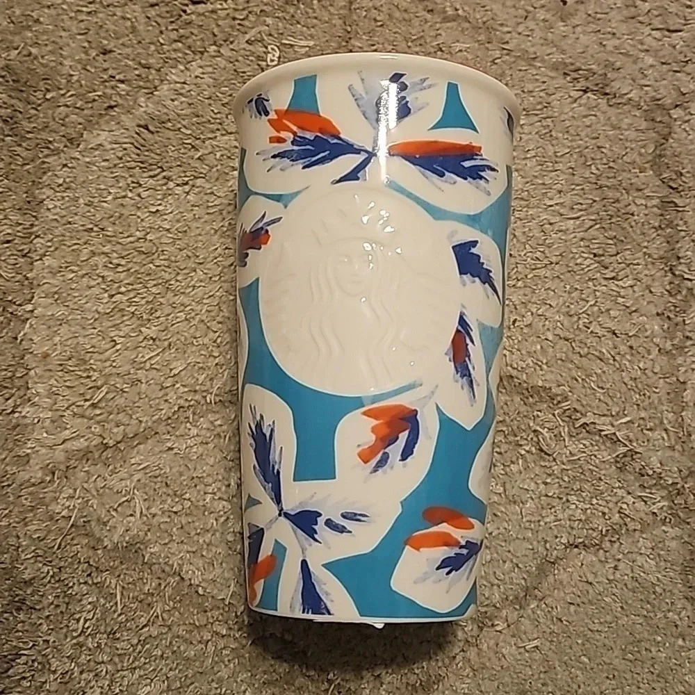 Starbucks Floral Travel Ceramic 2016 Mug Tumbler 12 fl oz